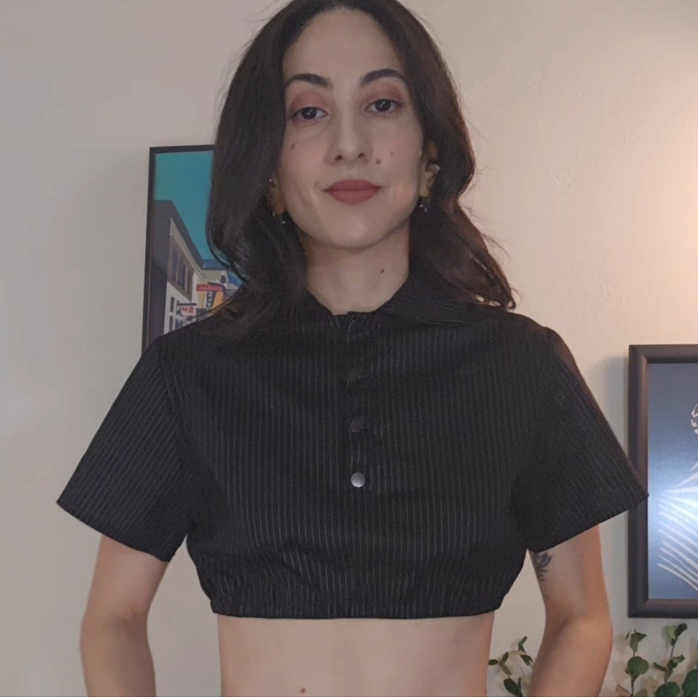 Black Cropped Polo Top